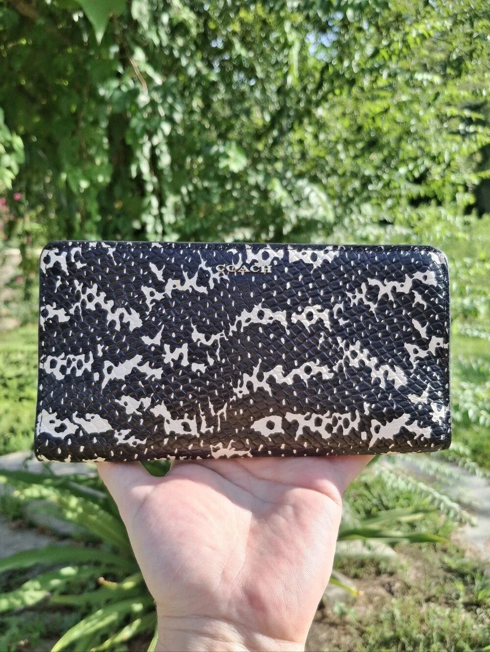 Coach Madison Black/White Exotic Python Embossed Leather Long Wallet #F50898